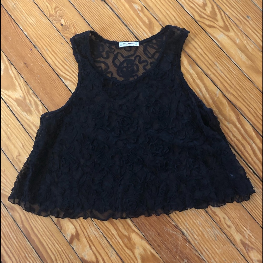 Free People Black Mesh Crop Top Size XS